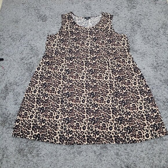 Ellos Plus Size 3X Fit And Flare Knit Pullover Leopard Dress Sleeveless Stretchy - Picture 6 of 10